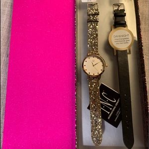 INC watch gold glitter with switch out black band
